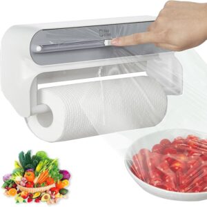 House of Quirk Magnetic Plastic Wrap Dispenser with Cutter, 2 in 1 Kitchen Organizers and Storage, Aluminum Foil and Plastic Wrap